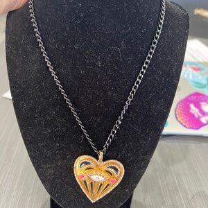 New handmade long diamond necklace with heart charm